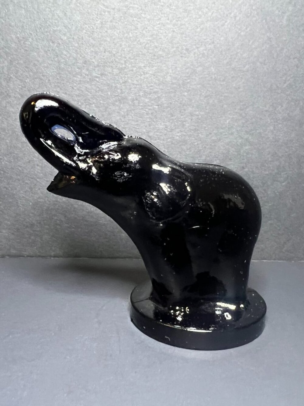 Rare Vintage Rosso Black Cobalt Blue Glass Lucky Raised Trunk Elephant Figurine